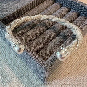 Woven Rope Silver Open Bangle Cuff Bracelet Adjustable